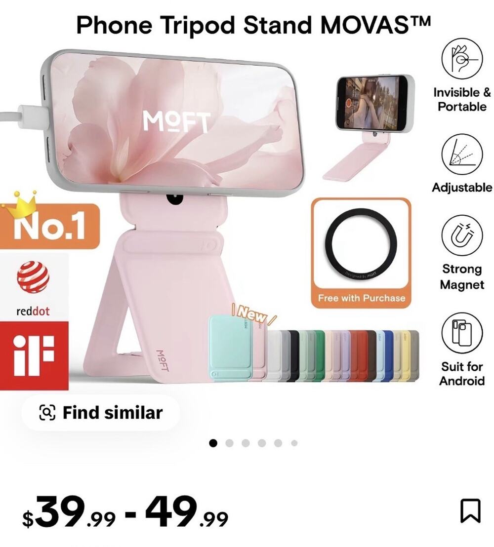 NEW MOFT Snap Invisible Phone Tripod Stand Grey Stable Flexible Phone Stand